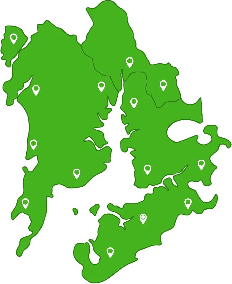 Service coverage map of Mumbai, Thane and Navi Mumbai with location pins